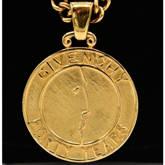 Givenchy Vintage Forty Years Coin Necklace Medallion Heavy Gold Logo HUGE Bin6B - Picture 1 of 16